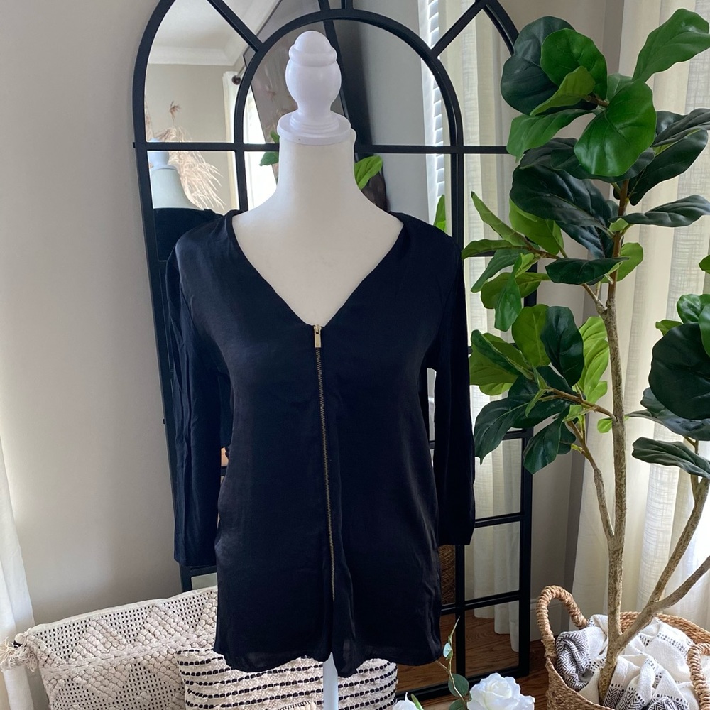 Vince Camuto - gold front zip satin top